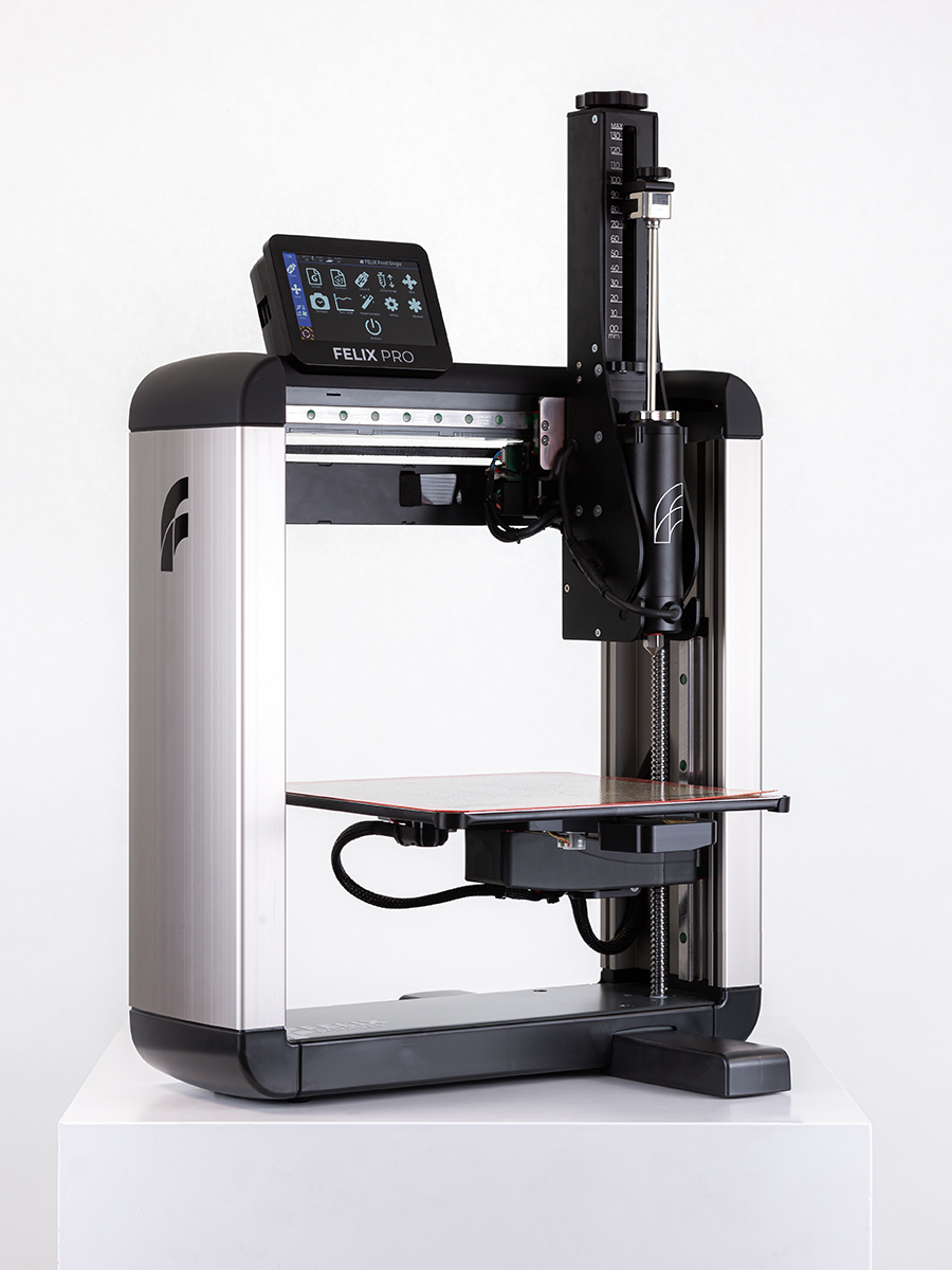 Felix 3D food printer with stainless-steel premium syringe, angled mid-shot – professional precision food printer